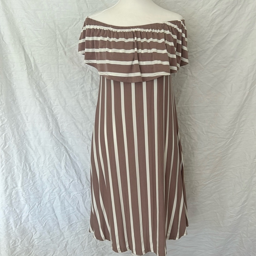 Exist Tan/White Stripe Summer Dress Sz M